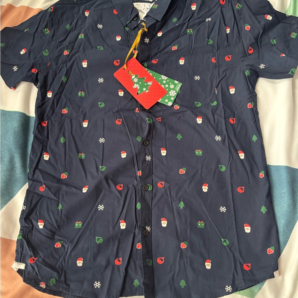 Navy Blue Holiday Print Men's Shirt